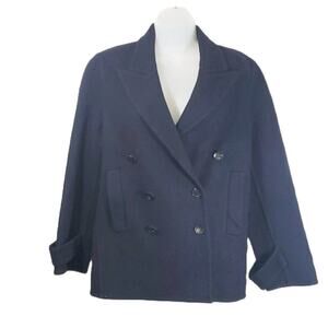 Joseph Optima Navy Blue Double Breasted Peak Lapel Wool Pea Coat SZ 40 (M)
